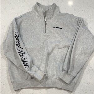 PLAYBOY Light Gray Ovsersized Zip-Up Men's Sweater